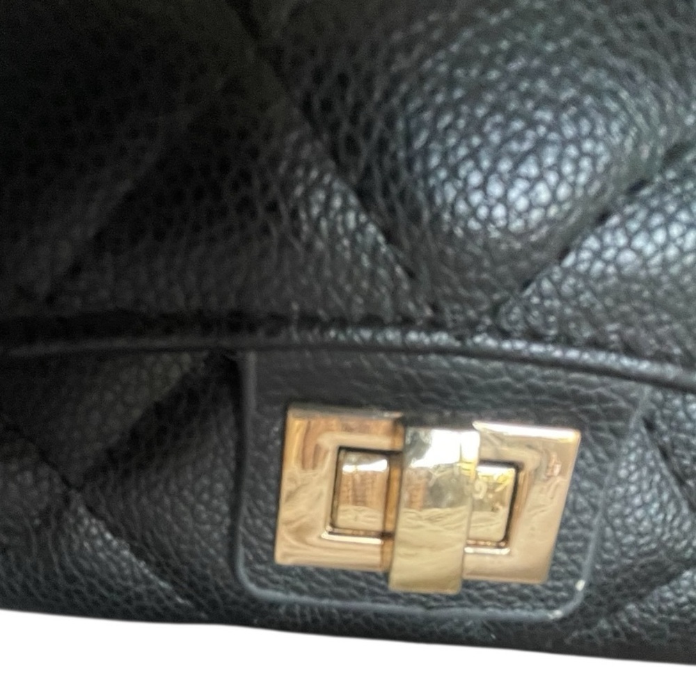 Black Quilted Wristlet Wallet Clutch Gold Turn Lock Faux Leather Large Organizer - Picture 6 of 7